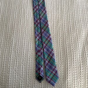 Boys Plaid Silk Tie in Teal and Purple - Unbranded